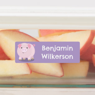 可愛いピンクのポットの子豚の漫画パーソナライズされた ラベル
