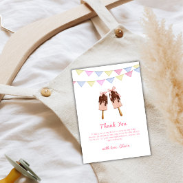 可愛いピンクのポップシクルボウアイスクリームベビーシャワー サンキューカード