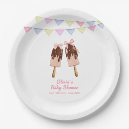 可愛いピンクのポップシクルボウアイスクリームベビーシャワー ペーパープレート