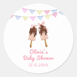 可愛いピンクのポップシクルボウアイスクリームベビーシャワー ラウンドシール