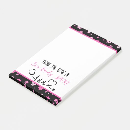 可愛いピンクのポープリント獣医の名前 ポストイット (アングル)