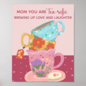 可愛いピンクのママお茶好き ポスター (正面)