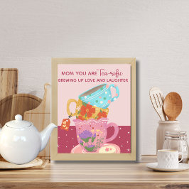 可愛いピンクのママお茶好き ポスター