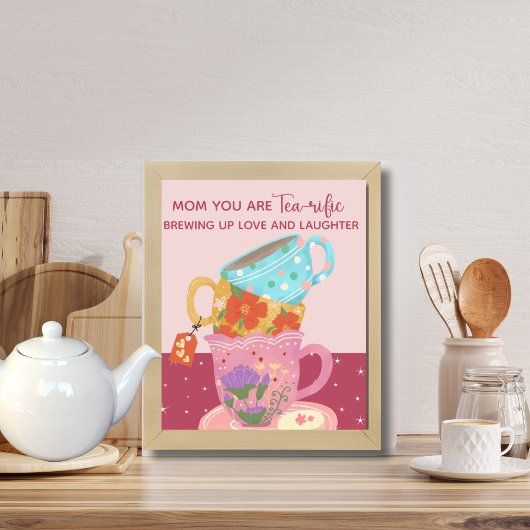 可愛いピンクのママお茶好き ポスター
