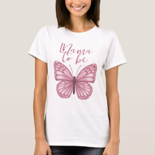 可愛いピンクのママへ蝶の赤ちゃんシャワー Tシャツ