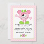 可愛いピンクのモンスターバースデーパーティーの写真 招待状 (正面)