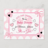 可愛いピンクのラディバグ女の子の赤ちゃんシャワーをテーマにした招待状 ポストカード (正面)