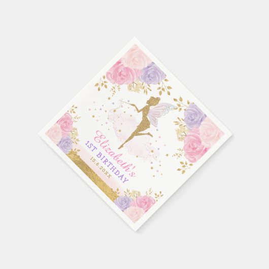 可愛いピンクのラベンダー妖精の赤ちゃんシャワー1歳の誕生日 スタンダードカクテルナプキン (角)