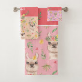 可愛いピンクのラマ柄小さな女の子浴室用 バスタオルセット (インサイチュ)