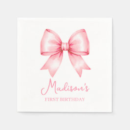 可愛いピンクのリボンの女の子 初めての誕生日 スタンダードカクテルナプキン