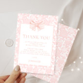 可愛いピンクのリボンフローラ名門私立校風のの赤ちゃんシャワー サンキューカード