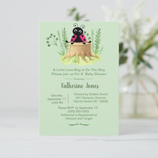 可愛いピンクのレディバグfor rest baby shower 招待状 (スタンド正面)