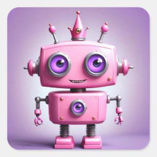可愛いピンクのロボットシール スクエアシール