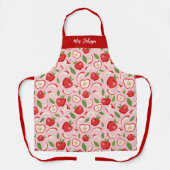 可愛いピンクの先生アップルパターン エプロン (正面)