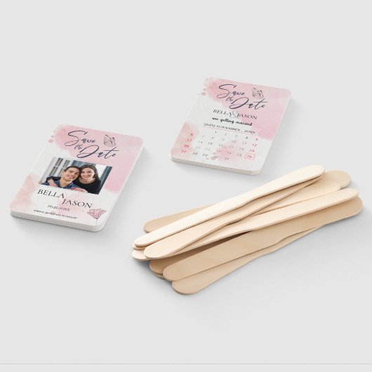 可愛いピンクの写真結婚式の日付カレンダーを保存 ハンドファン (組立なし)