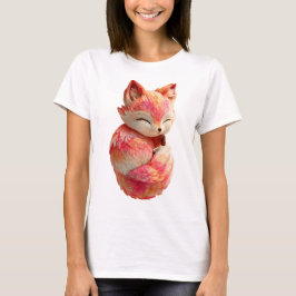 可愛いピンクの夕焼けの狐の精霊の女性 Tシャツ
