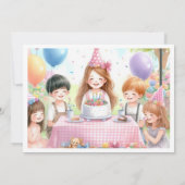 可愛いピンクの女の子のための6歳の誕生日バルーン・パーティーのお祝い 招待状 (裏面)