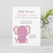 可愛いピンクの女の子の象シンプルの赤ちゃんシャワー 招待状 (スタンド正面)