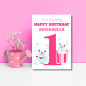 可愛いピンクの女の子の1歳の誕生日 カード