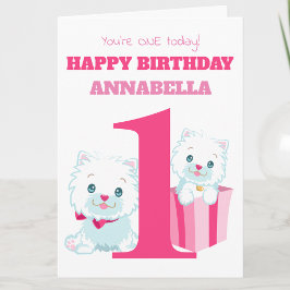 可愛いピンクの女の子の1歳の誕生日 カード