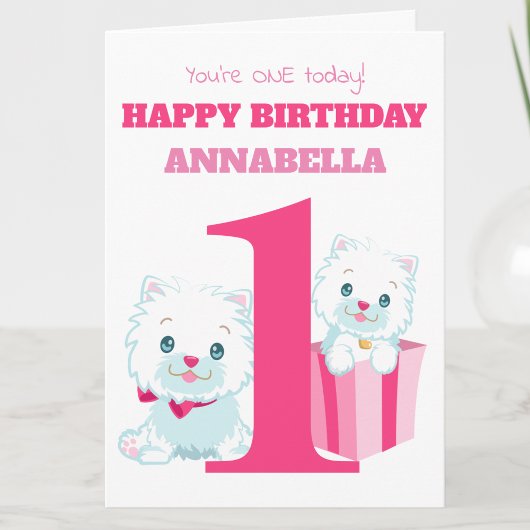 可愛いピンクの女の子の1歳の誕生日 カード