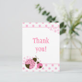 可愛いピンクの女性のバグ女の感謝してい子は葉書 ポストカード (スタンド正面)