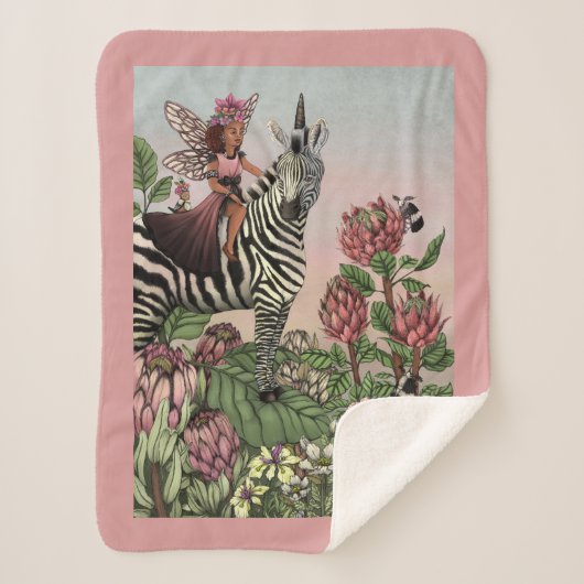 可愛いピンクの妖精オンゼブラユニコーンフローラアート シェルパブランケット (正面)