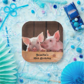 可愛いピンクの子豚の動物写真誕生日 ペーパープレート (パーティー)