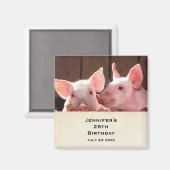 可愛いピンクの子豚の動物写真誕生日 マグネット (正面/裏面)