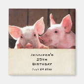 可愛いピンクの子豚の動物写真誕生日 マグネット (正面)