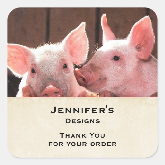 可愛いピンクの子豚アニマルフォトビジネス スクエアシール (正面)