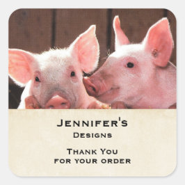 可愛いピンクの子豚アニマルフォトビジネス スクエアシール