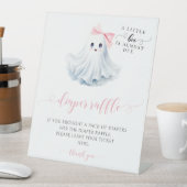 可愛いピンクの小さなブー弓ベビーシャワーオムツラッフル 台座サイン (インサイチュ)