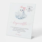 可愛いピンクの小さなブー弓ベビーシャワーオムツラッフル 台座サイン (正面)