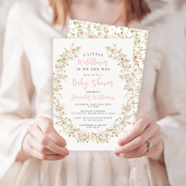 可愛いピンクの小さな野生の花ボホの女の子シャワー 招待状