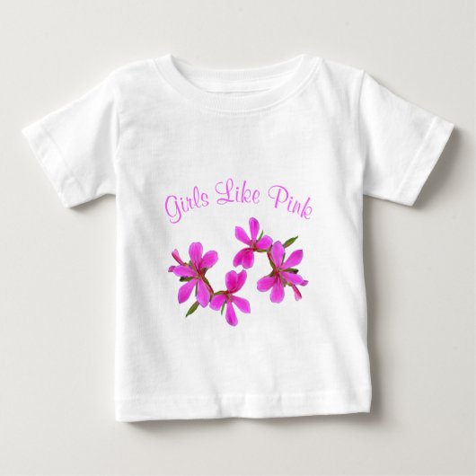 可愛いピンクの庭の花、女の子はピンクが好き ベビーTシャツ (正面)