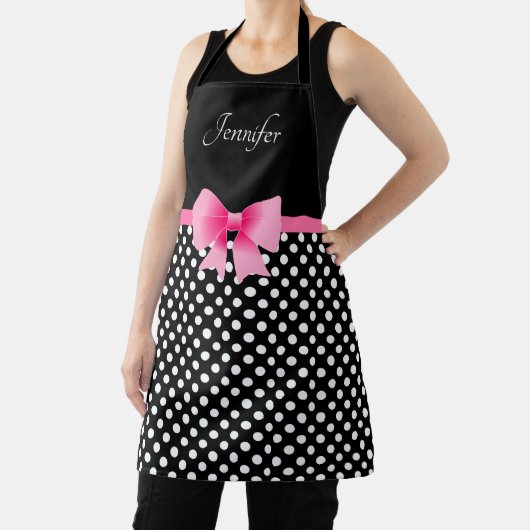 可愛いピンクの弓の黒白 エプロン (インサイチュ)