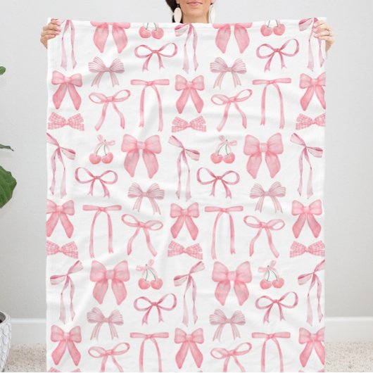可愛いピンクの弓ガーリー女性美学コケット フリースブランケット