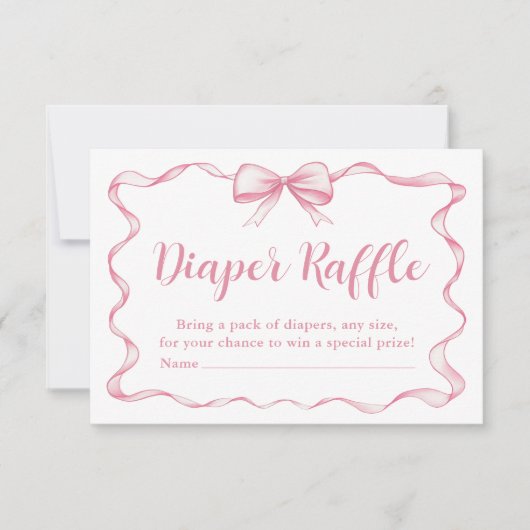 可愛いピンクの弓ガール赤ちゃんシャワーおむつラッフルカード 招待状 (正面)