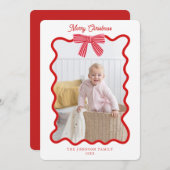 可愛いピンクの弓クリスマスフォトフレーム シーズンカード (正面/裏面)