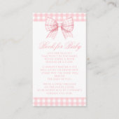 可愛いピンクの弓ジンガムの赤ちゃんガールシャワー用ブック エンクロージャーカード (正面)