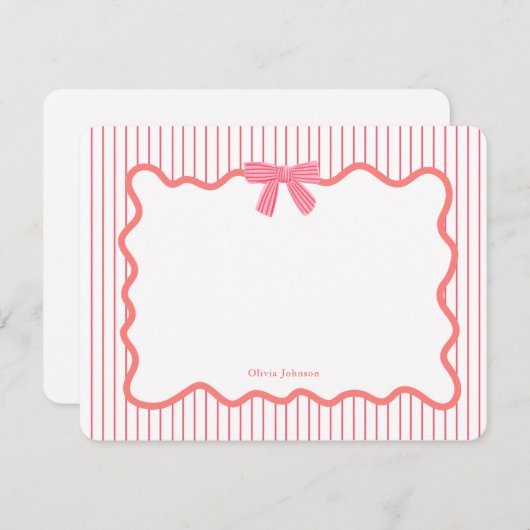 可愛いピンクの弓フレームガール サンキューカード (正面/裏面)