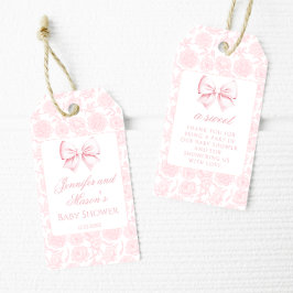 可愛いピンクの弓フローラ女の子のシャワー感謝していユー ギフトタグ