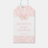 可愛いピンクの弓フローラ女の子のシャワー感謝していユー ギフトタグ (正面)