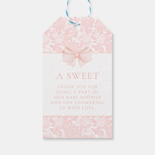 可愛いピンクの弓フローラ女の子のシャワー感謝していユー ギフトタグ (裏面)