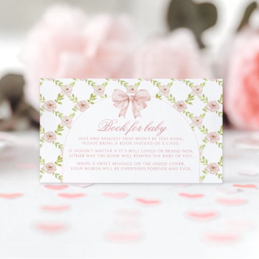 可愛いピンクの弓フローラ本の赤ちゃんシャワー エンクロージャーカード