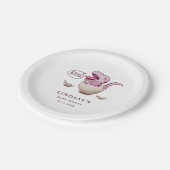 可愛いピンクの恐竜が赤ちゃんシャワーを鳴らす ペーパープレート (アングル)