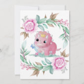 可愛いピンクの恐竜の牡丹が赤ちゃんのシャワーカードを願う (裏面)