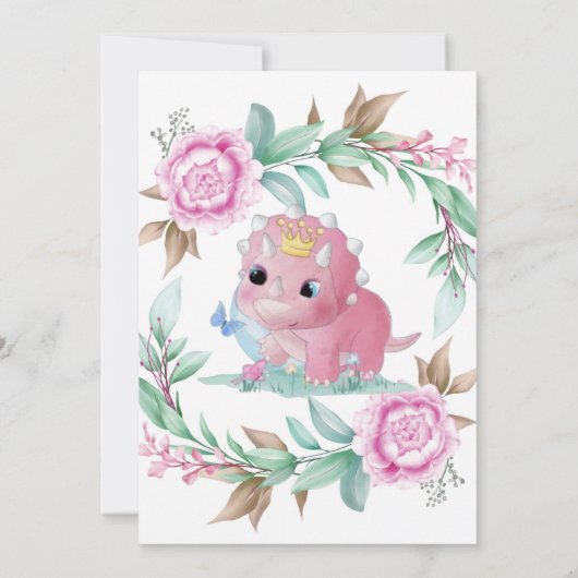 可愛いピンクの恐竜の牡丹が赤ちゃんのシャワーカードを願う (裏面)