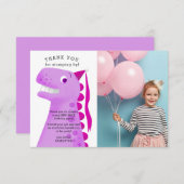 可愛いピンクの恐竜の誕生日パーティー写真 サンキューカード (正面/裏面)
